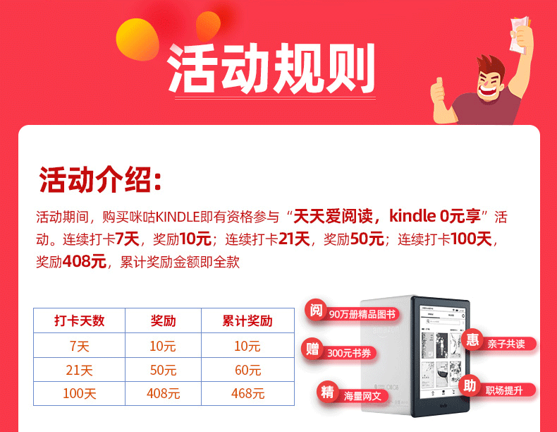 Kindle咪咕入门版百天打卡,0元享!-