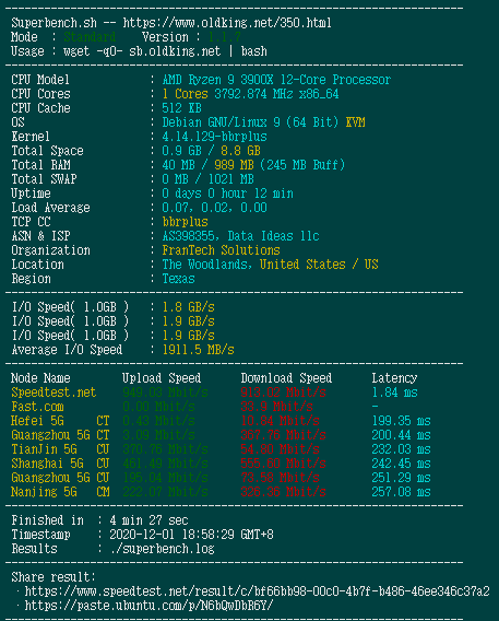 dataideas - 高性能VPS月付1.5美元评测（更新官方测试IP）-