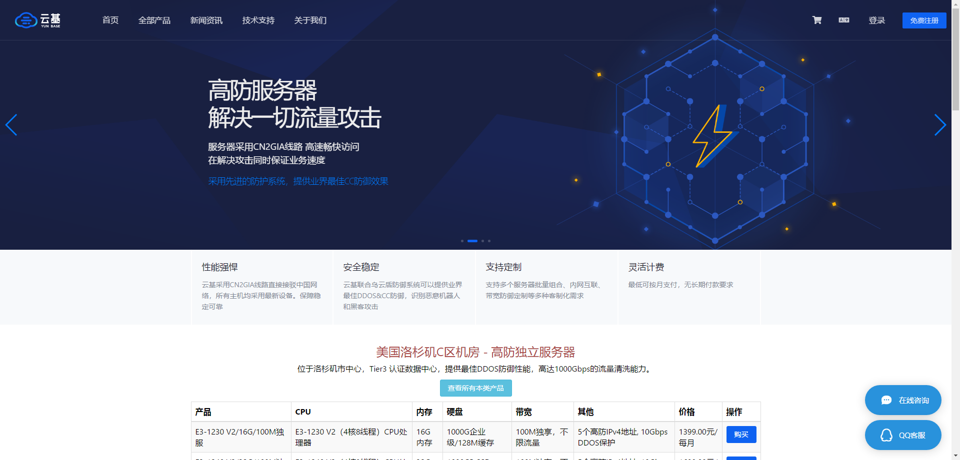 云基 - 独立服务器9折,香港cn2高防 美国三网cn2gia(500g高防) 内地(100G高防/无视CC)-