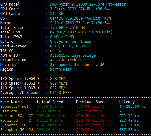 EasyVM:新加坡Ryzen VPS,1核/2GB内存25GB NVMe/1TB流量/1Gbps带宽,$4.8/月起 评测-