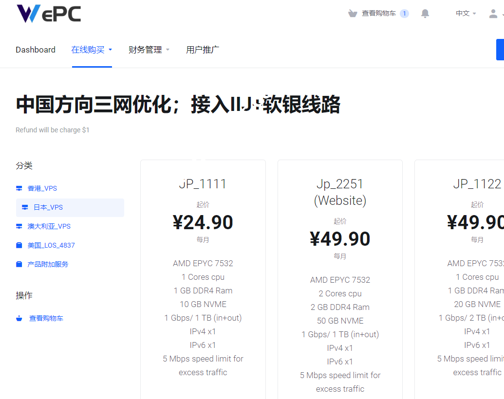 WePC：新增日本（IIj+软银线路）/香港节点，月付85折，年付7折优惠，日本VPS年付折后仅需17.43/月 评测